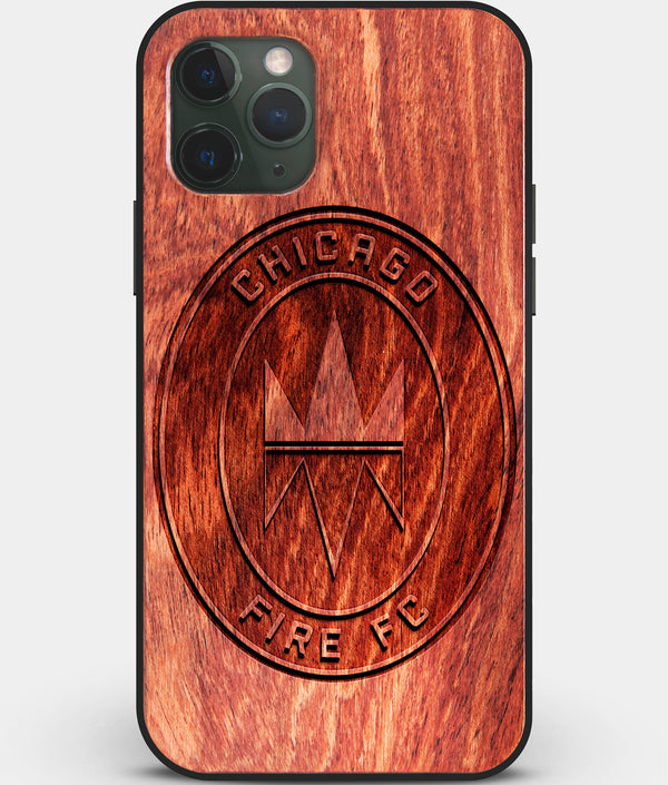 Custom Carved Wood Chicago Fire SC iPhone 11 Pro Case | Personalized Mahogany Wood Chicago Fire SC Cover, Birthday Gift, Gifts For Him, Monogrammed Gift For Fan | by Engraved In Nature