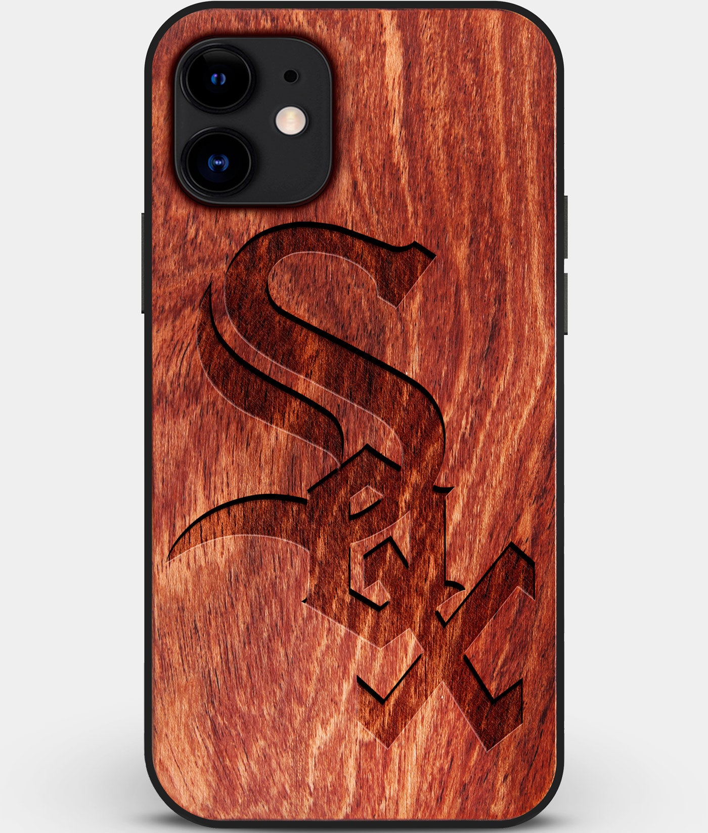 Custom Carved Wood Chicago White Sox iPhone 11 Case | Personalized Mahogany Wood Chicago White Sox Cover, Birthday Gift, Gifts For Him, Monogrammed Gift For Fan | by Engraved In Nature