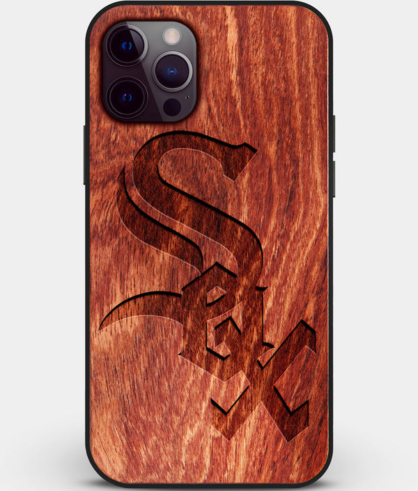 Custom Carved Wood Chicago White Sox iPhone 12 Pro Case | Personalized Mahogany Wood Chicago White Sox Cover, Birthday Gift, Gifts For Him, Monogrammed Gift For Fan | by Engraved In Nature