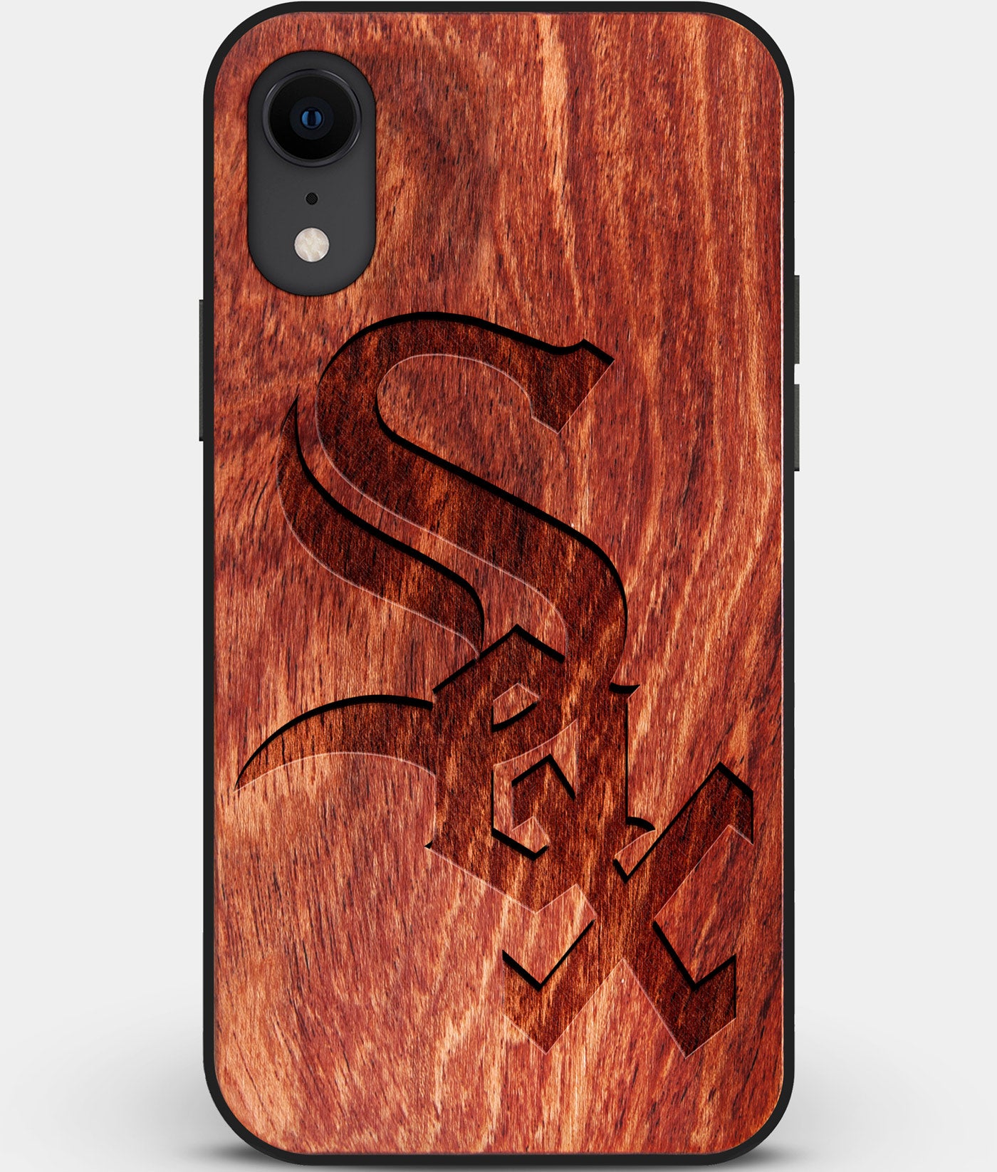 Custom Carved Wood Chicago White Sox iPhone XR Case | Personalized Mahogany Wood Chicago White Sox Cover, Birthday Gift, Gifts For Him, Monogrammed Gift For Fan | by Engraved In Nature