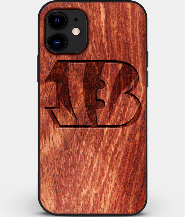 Custom Carved Wood Cincinnati Bengals iPhone 11 Case | Personalized Mahogany Wood Cincinnati Bengals Cover, Birthday Gift, Gifts For Him, Monogrammed Gift For Fan | by Engraved In Nature