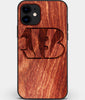 Custom Carved Wood Cincinnati Bengals iPhone 12 Mini Case | Personalized Mahogany Wood Cincinnati Bengals Cover, Birthday Gift, Gifts For Him, Monogrammed Gift For Fan | by Engraved In Nature