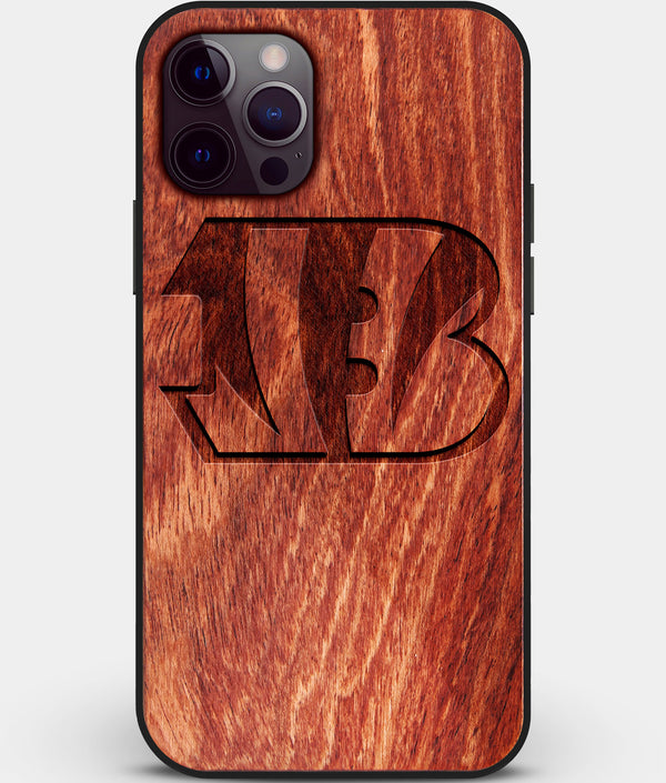 Custom Carved Wood Cincinnati Bengals iPhone 12 Pro Case | Personalized Mahogany Wood Cincinnati Bengals Cover, Birthday Gift, Gifts For Him, Monogrammed Gift For Fan | by Engraved In Nature