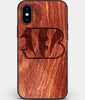 Custom Carved Wood Cincinnati Bengals iPhone XS Max Case | Personalized Mahogany Wood Cincinnati Bengals Cover, Birthday Gift, Gifts For Him, Monogrammed Gift For Fan | by Engraved In Nature