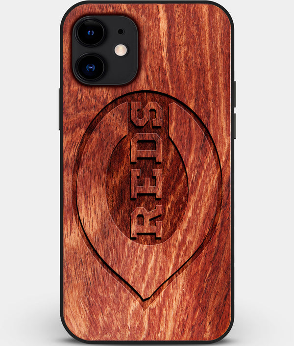 Custom Carved Wood Cincinnati Reds iPhone 12 Case | Personalized Mahogany Wood Cincinnati Reds Cover, Birthday Gift, Gifts For Him, Monogrammed Gift For Fan | by Engraved In Nature