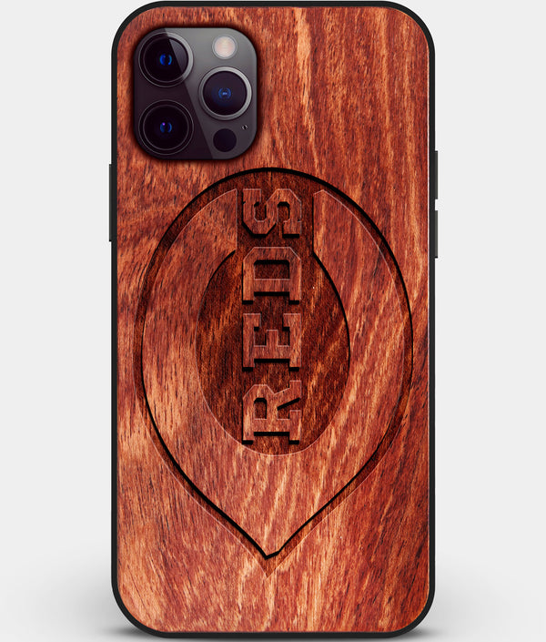 Custom Carved Wood Cincinnati Reds iPhone 12 Pro Case | Personalized Mahogany Wood Cincinnati Reds Cover, Birthday Gift, Gifts For Him, Monogrammed Gift For Fan | by Engraved In Nature