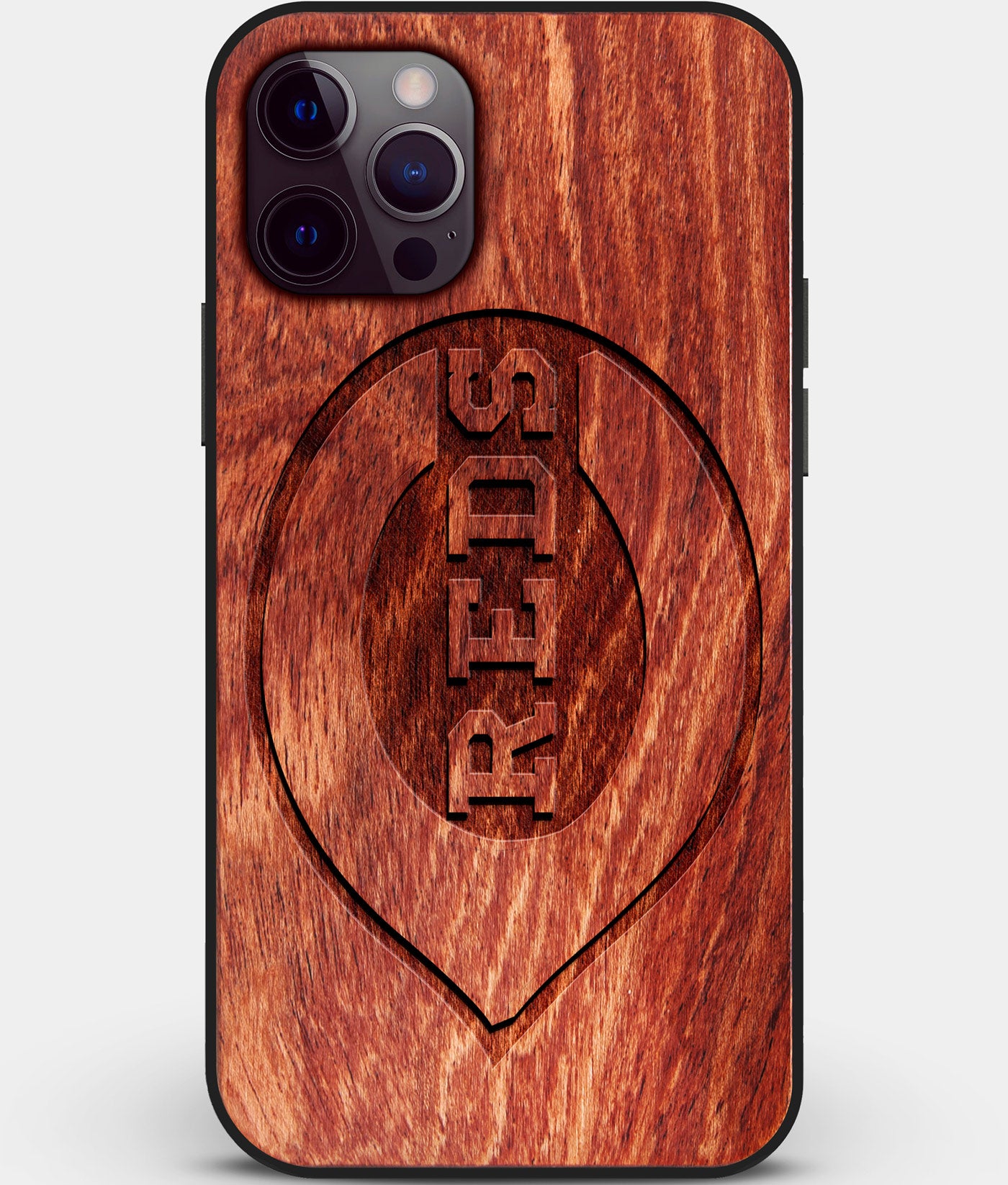 Custom Carved Wood Cincinnati Reds iPhone 12 Pro Max Case | Personalized Mahogany Wood Cincinnati Reds Cover, Birthday Gift, Gifts For Him, Monogrammed Gift For Fan | by Engraved In Nature