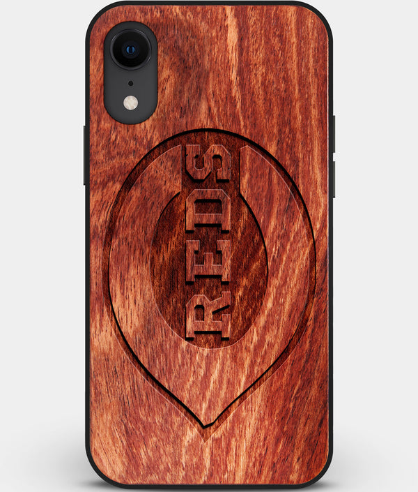 Custom Carved Wood Cincinnati Reds iPhone XR Case | Personalized Mahogany Wood Cincinnati Reds Cover, Birthday Gift, Gifts For Him, Monogrammed Gift For Fan | by Engraved In Nature