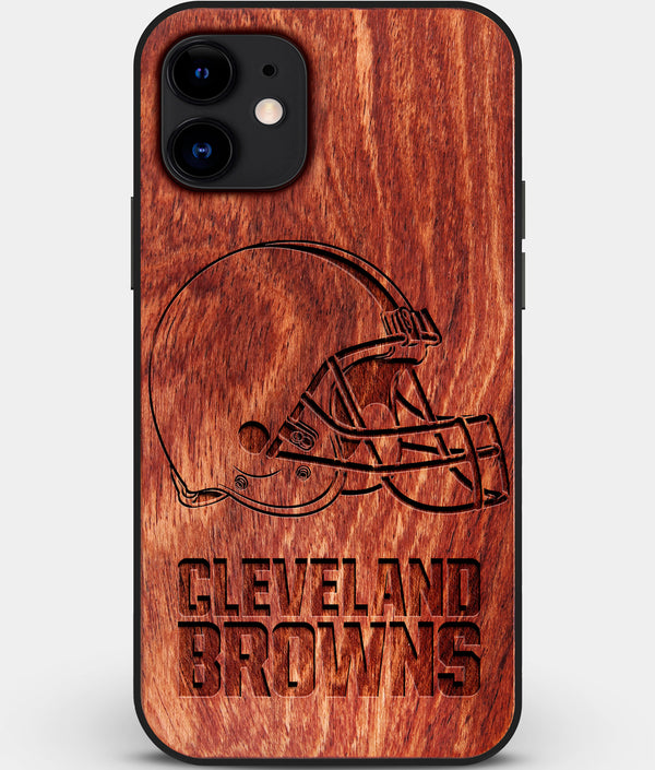 Custom Carved Wood Cleveland Browns iPhone 11 Case | Personalized Mahogany Wood Cleveland Browns Cover, Birthday Gift, Gifts For Him, Monogrammed Gift For Fan | by Engraved In Nature