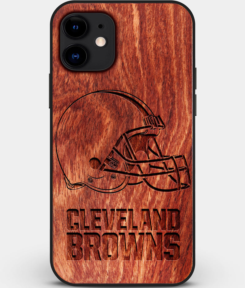 Custom Carved Wood Cleveland Browns iPhone 12 Case | Personalized Mahogany Wood Cleveland Browns Cover, Birthday Gift, Gifts For Him, Monogrammed Gift For Fan | by Engraved In Nature