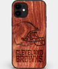 Custom Carved Wood Cleveland Browns iPhone 12 Mini Case | Personalized Mahogany Wood Cleveland Browns Cover, Birthday Gift, Gifts For Him, Monogrammed Gift For Fan | by Engraved In Nature