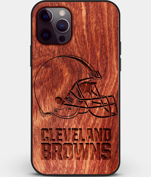 Custom Carved Wood Cleveland Browns iPhone 12 Pro Case | Personalized Mahogany Wood Cleveland Browns Cover, Birthday Gift, Gifts For Him, Monogrammed Gift For Fan | by Engraved In Nature