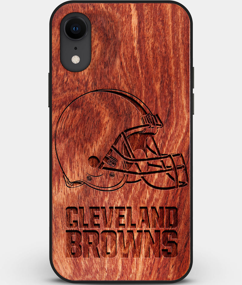 Custom Carved Wood Cleveland Browns iPhone XR Case | Personalized Mahogany Wood Cleveland Browns Cover, Birthday Gift, Gifts For Him, Monogrammed Gift For Fan | by Engraved In Nature