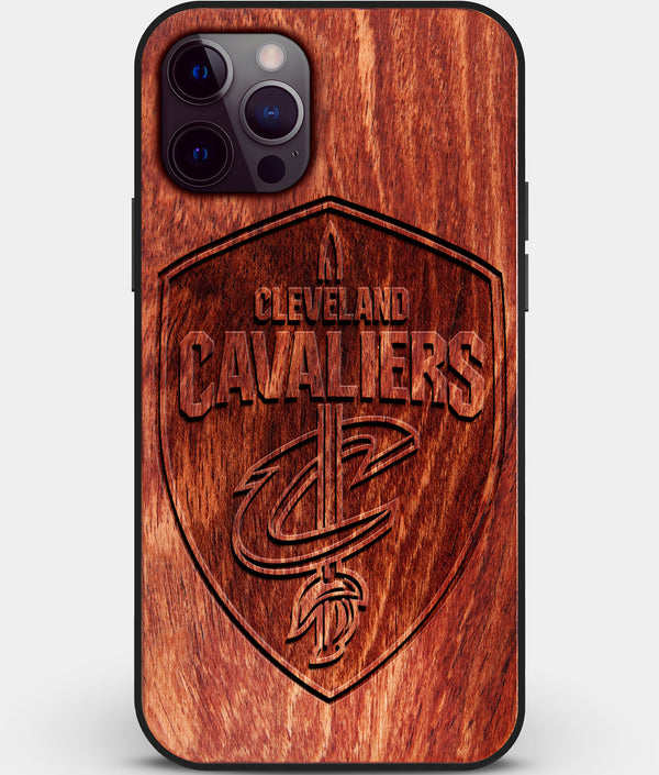 Custom Carved Wood Cleveland Cavaliers iPhone 12 Pro Case | Personalized Mahogany Wood Cleveland Cavaliers Cover, Birthday Gift, Gifts For Him, Monogrammed Gift For Fan | by Engraved In Nature