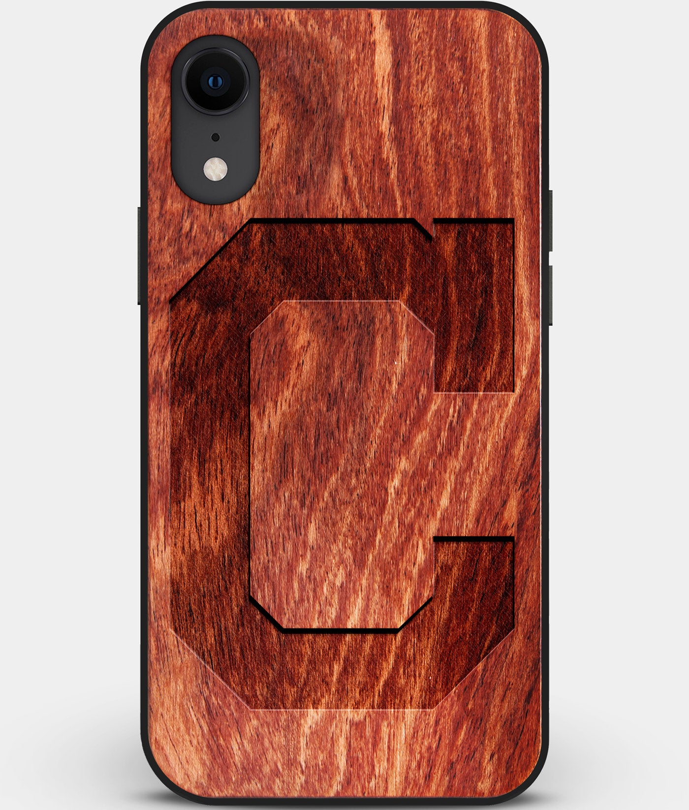 Custom Carved Wood Cleveland Guardians iPhone XR Case | Personalized Mahogany Wood Cleveland Guardians Cover, Birthday Gift, Gifts For Him, Monogrammed Gift For Fan | by Engraved In Nature