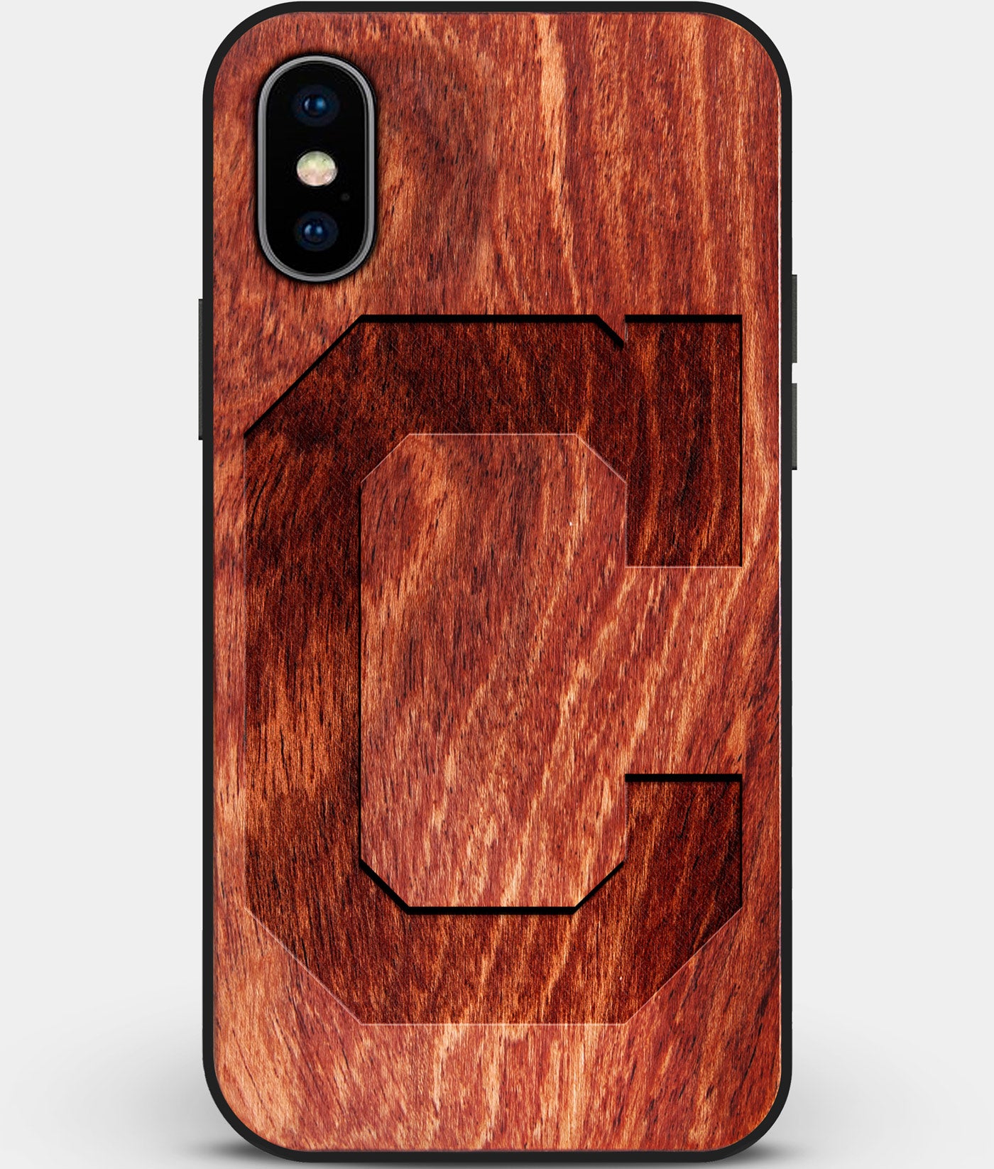 Custom Carved Wood Cleveland Guardians iPhone XS Max Case | Personalized Mahogany Wood Cleveland Guardians Cover, Birthday Gift, Gifts For Him, Monogrammed Gift For Fan | by Engraved In Nature