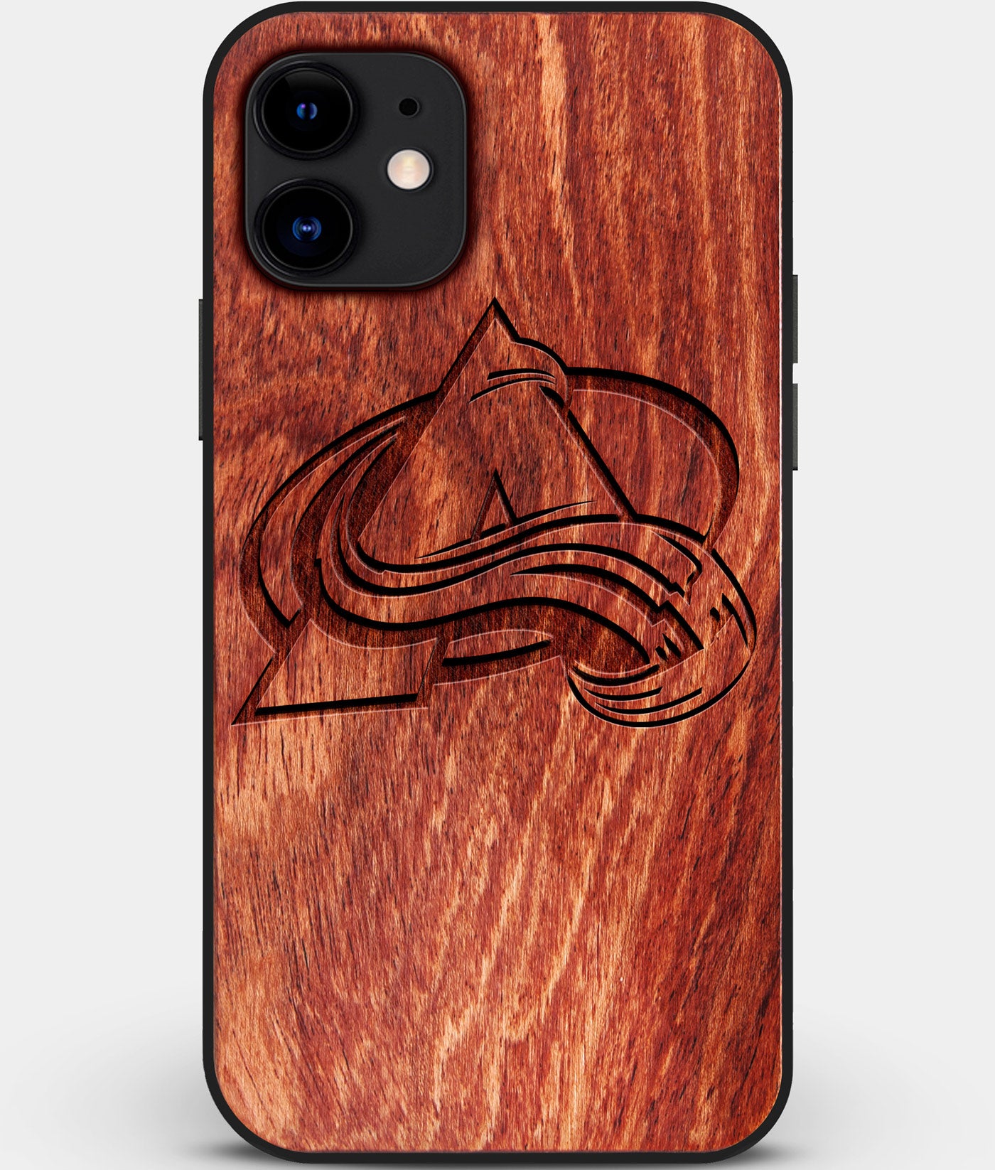 Custom Carved Wood Colorado Avalanche iPhone 11 Case | Personalized Mahogany Wood Colorado Avalanche Cover, Birthday Gift, Gifts For Him, Monogrammed Gift For Fan | by Engraved In Nature