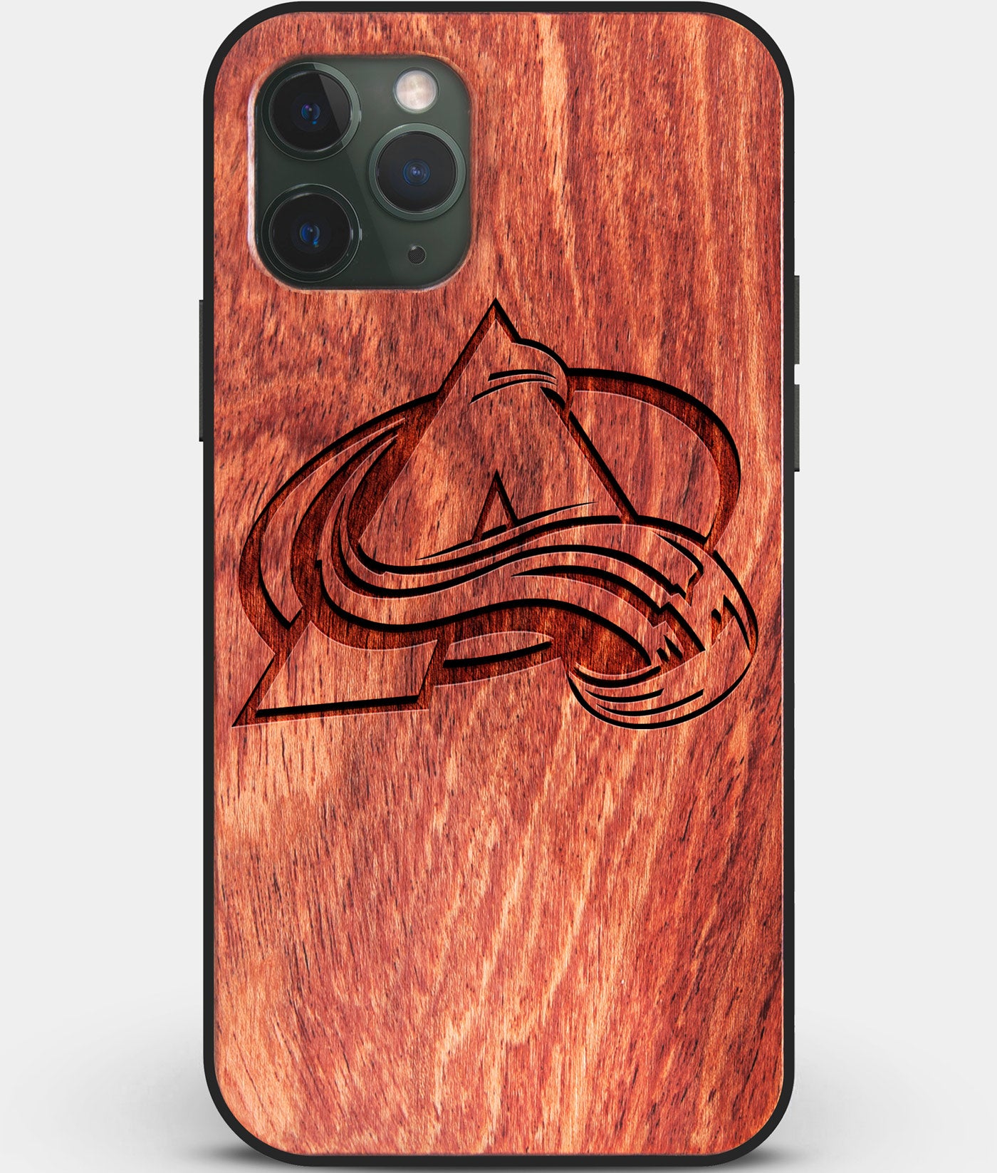 Custom Carved Wood Colorado Avalanche iPhone 11 Pro Case | Personalized Mahogany Wood Colorado Avalanche Cover, Birthday Gift, Gifts For Him, Monogrammed Gift For Fan | by Engraved In Nature