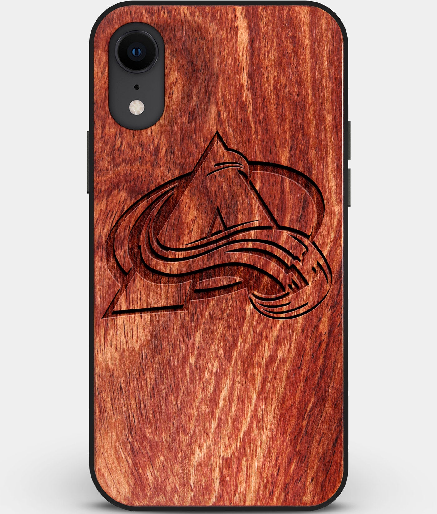 Custom Carved Wood Colorado Avalanche iPhone XR Case | Personalized Mahogany Wood Colorado Avalanche Cover, Birthday Gift, Gifts For Him, Monogrammed Gift For Fan | by Engraved In Nature