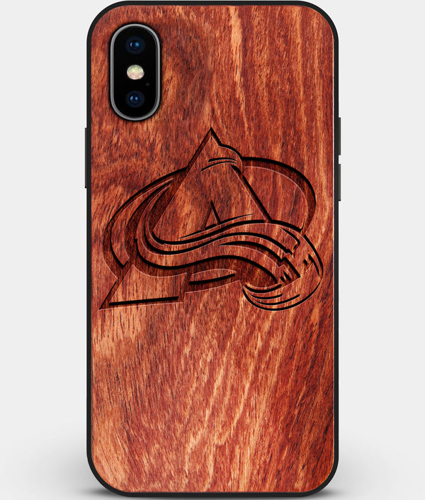 Custom Carved Wood Colorado Avalanche iPhone X/XS Case | Personalized Mahogany Wood Colorado Avalanche Cover, Birthday Gift, Gifts For Him, Monogrammed Gift For Fan | by Engraved In Nature