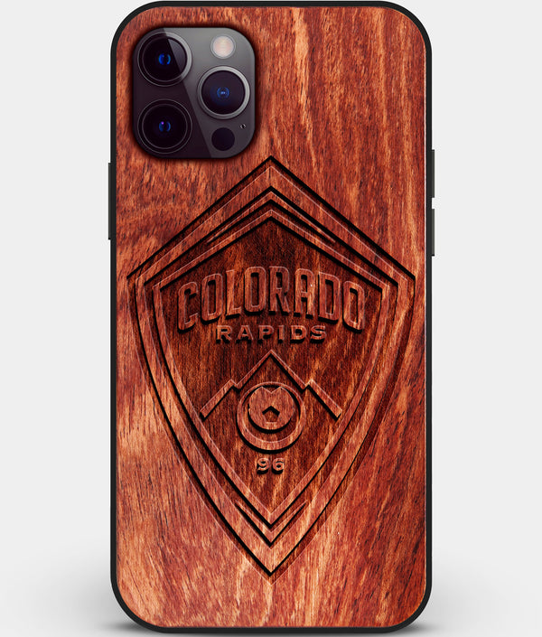 Custom Carved Wood Colorado Rapids iPhone 12 Pro Case | Personalized Mahogany Wood Colorado Rapids Cover, Birthday Gift, Gifts For Him, Monogrammed Gift For Fan | by Engraved In Nature