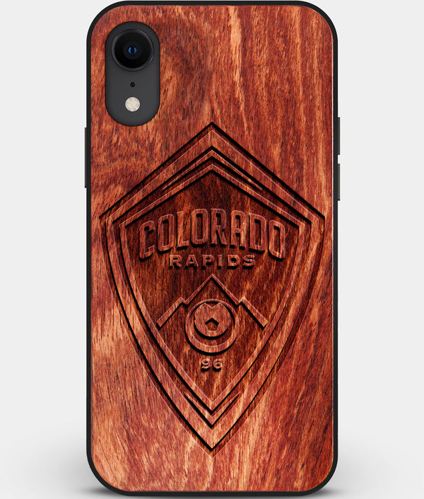 Custom Carved Wood Colorado Rapids iPhone XR Case | Personalized Mahogany Wood Colorado Rapids Cover, Birthday Gift, Gifts For Him, Monogrammed Gift For Fan | by Engraved In Nature