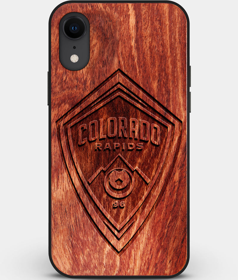 Custom Carved Wood Colorado Rapids iPhone XR Case | Personalized Mahogany Wood Colorado Rapids Cover, Birthday Gift, Gifts For Him, Monogrammed Gift For Fan | by Engraved In Nature