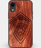 Custom Carved Wood Colorado Rapids iPhone XR Case | Personalized Mahogany Wood Colorado Rapids Cover, Birthday Gift, Gifts For Him, Monogrammed Gift For Fan | by Engraved In Nature