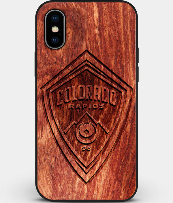 Custom Carved Wood Colorado Rapids iPhone X/XS Case | Personalized Mahogany Wood Colorado Rapids Cover, Birthday Gift, Gifts For Him, Monogrammed Gift For Fan | by Engraved In Nature