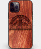 Custom Carved Wood Colorado Rockies iPhone 12 Pro Case | Personalized Mahogany Wood Colorado Rockies Cover, Birthday Gift, Gifts For Him, Monogrammed Gift For Fan | by Engraved In Nature