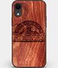 Custom Carved Wood Colorado Rockies iPhone XR Case | Personalized Mahogany Wood Colorado Rockies Cover, Birthday Gift, Gifts For Him, Monogrammed Gift For Fan | by Engraved In Nature