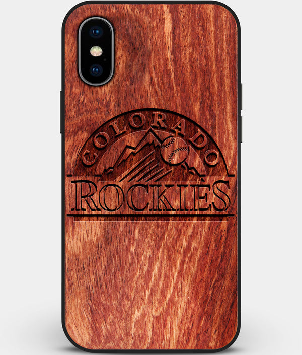 Custom Carved Wood Colorado Rockies iPhone X/XS Case | Personalized Mahogany Wood Colorado Rockies Cover, Birthday Gift, Gifts For Him, Monogrammed Gift For Fan | by Engraved In Nature