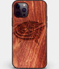 Custom Carved Wood Columbus Blue Jackets iPhone 12 Pro Case | Personalized Mahogany Wood Columbus Blue Jackets Cover, Birthday Gift, Gifts For Him, Monogrammed Gift For Fan | by Engraved In Nature