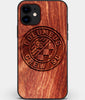 Custom Carved Wood Columbus Crew SC iPhone 11 Case | Personalized Mahogany Wood Columbus Crew SC Cover, Birthday Gift, Gifts For Him, Monogrammed Gift For Fan | by Engraved In Nature