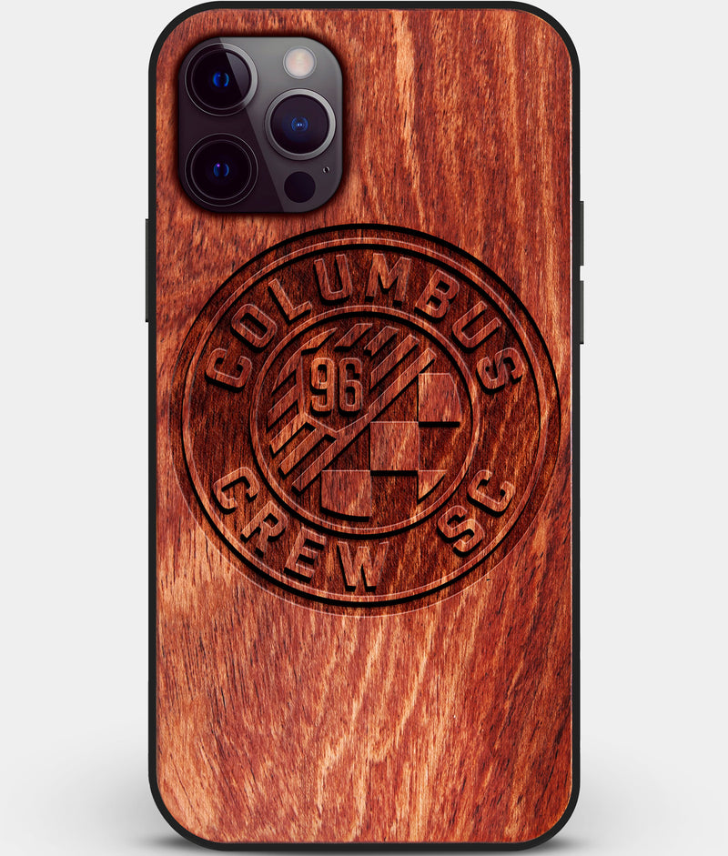 Custom Carved Wood Columbus Crew SC iPhone 12 Pro Case | Personalized Mahogany Wood Columbus Crew SC Cover, Birthday Gift, Gifts For Him, Monogrammed Gift For Fan | by Engraved In Nature