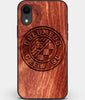 Custom Carved Wood Columbus Crew SC iPhone XR Case | Personalized Mahogany Wood Columbus Crew SC Cover, Birthday Gift, Gifts For Him, Monogrammed Gift For Fan | by Engraved In Nature