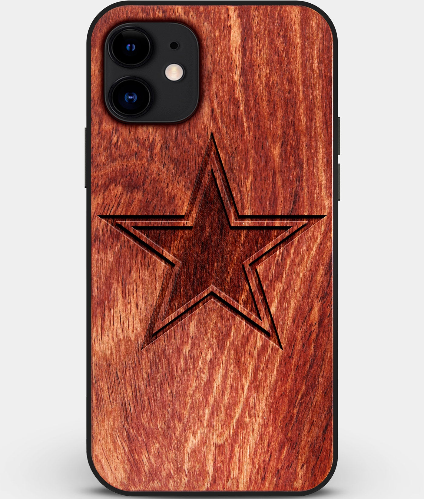 Custom Carved Wood Dallas Cowboys iPhone 12 Case | Personalized Mahogany Wood Dallas Cowboys Cover, Birthday Gift, Gifts For Him, Monogrammed Gift For Fan | by Engraved In Nature