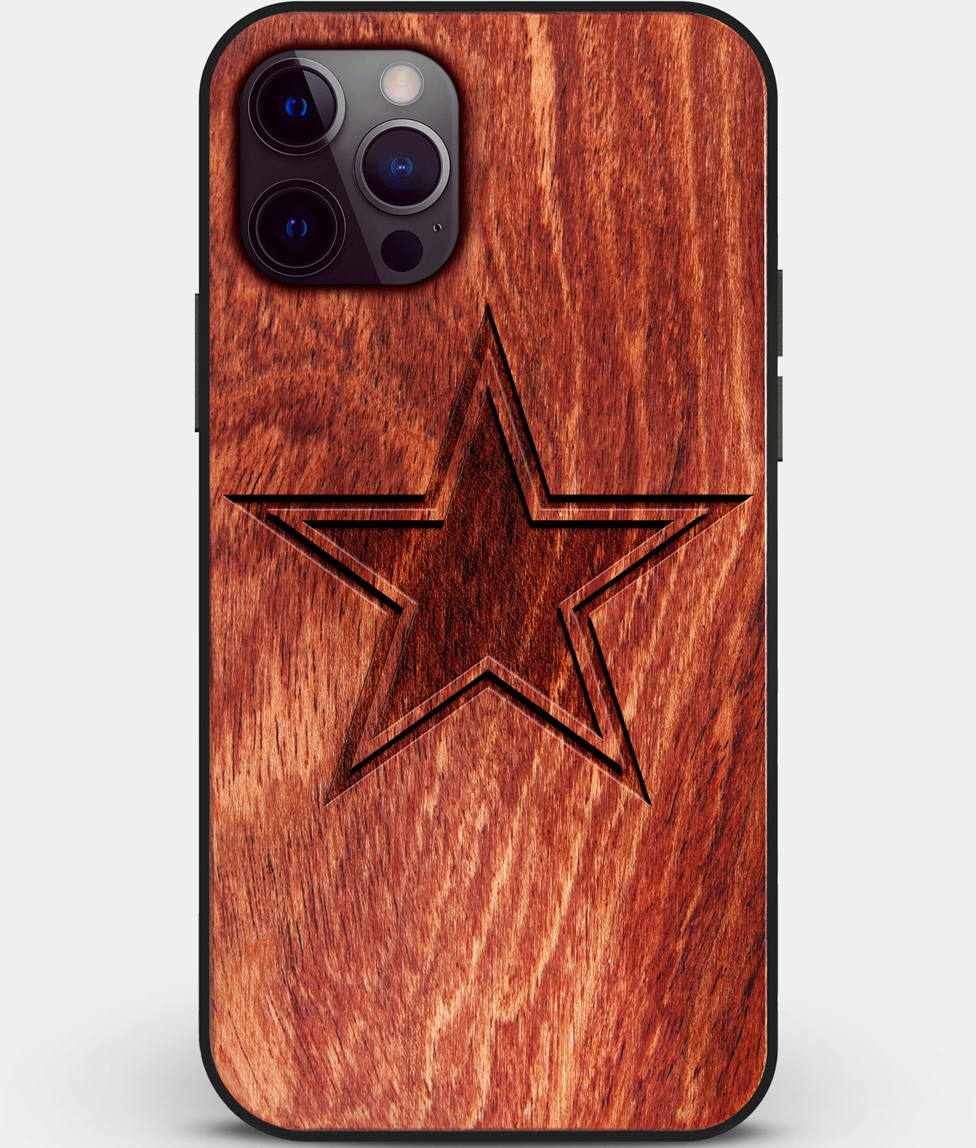 Custom Carved Wood Dallas Cowboys iPhone 12 Pro Case | Personalized Mahogany Wood Dallas Cowboys Cover, Birthday Gift, Gifts For Him, Monogrammed Gift For Fan | by Engraved In Nature
