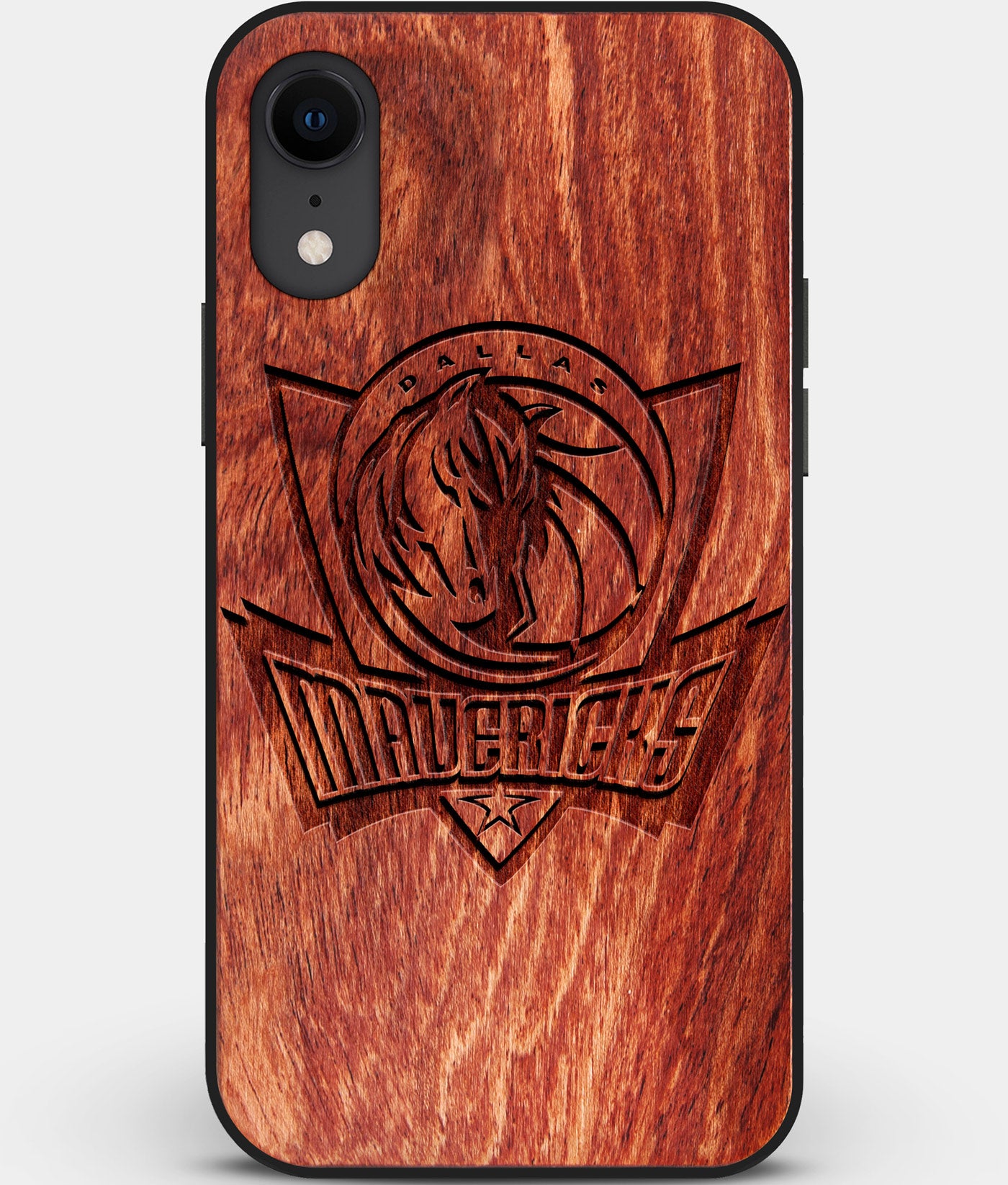 Custom Carved Wood Dallas Mavericks iPhone XR Case | Personalized Mahogany Wood Dallas Mavericks Cover, Birthday Gift, Gifts For Him, Monogrammed Gift For Fan | by Engraved In Nature