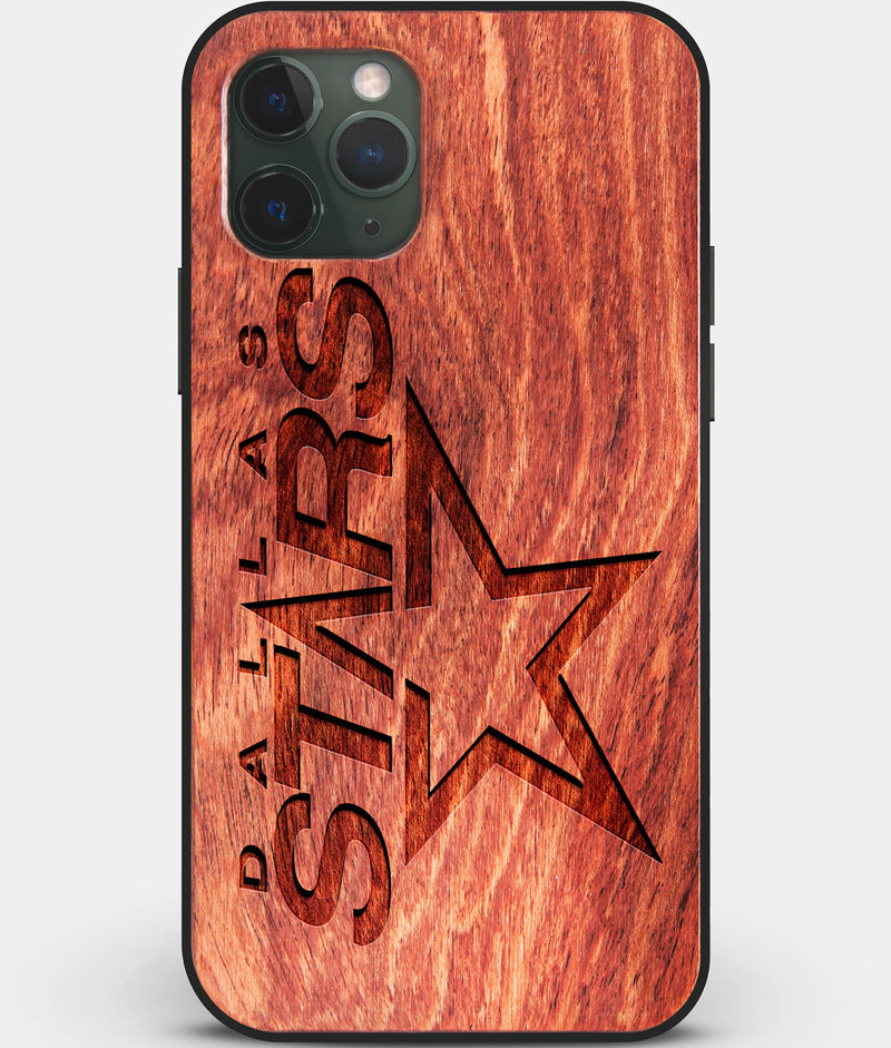 Custom Carved Wood Dallas Stars iPhone 11 Pro Max Case | Personalized Mahogany Wood Dallas Stars Cover, Birthday Gift, Gifts For Him, Monogrammed Gift For Fan | by Engraved In Nature