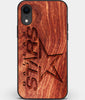 Custom Carved Wood Dallas Stars iPhone XR Case | Personalized Mahogany Wood Dallas Stars Cover, Birthday Gift, Gifts For Him, Monogrammed Gift For Fan | by Engraved In Nature