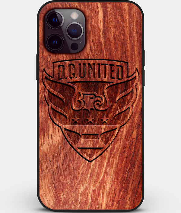 Custom Carved Wood D.C. United iPhone 12 Pro Case | Personalized Mahogany Wood D.C. United Cover, Birthday Gift, Gifts For Him, Monogrammed Gift For Fan | by Engraved In Nature