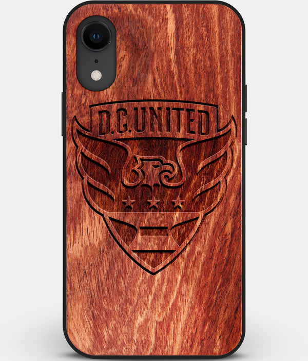 Custom Carved Wood D.C. United iPhone XR Case | Personalized Mahogany Wood D.C. United Cover, Birthday Gift, Gifts For Him, Monogrammed Gift For Fan | by Engraved In Nature