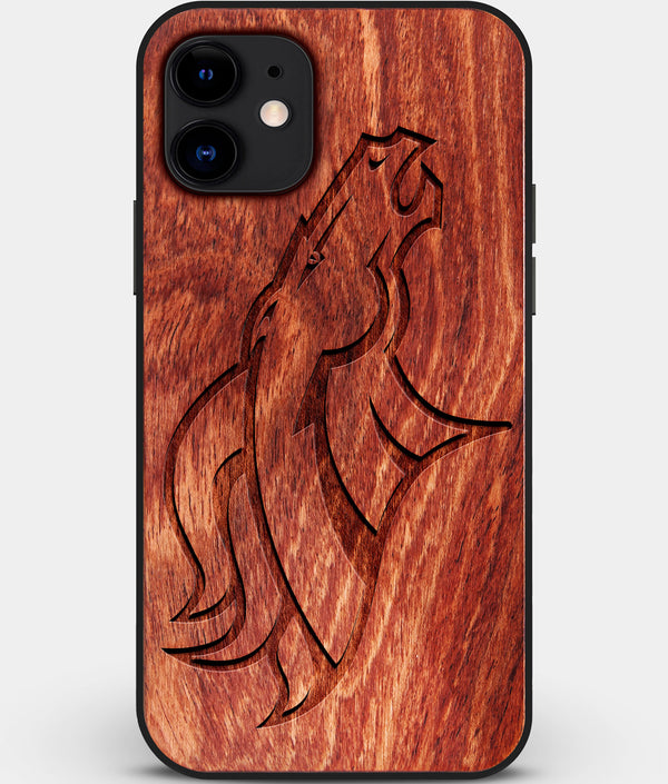 Custom Carved Wood Denver Broncos iPhone 11 Case | Personalized Mahogany Wood Denver Broncos Cover, Birthday Gift, Gifts For Him, Monogrammed Gift For Fan | by Engraved In Nature