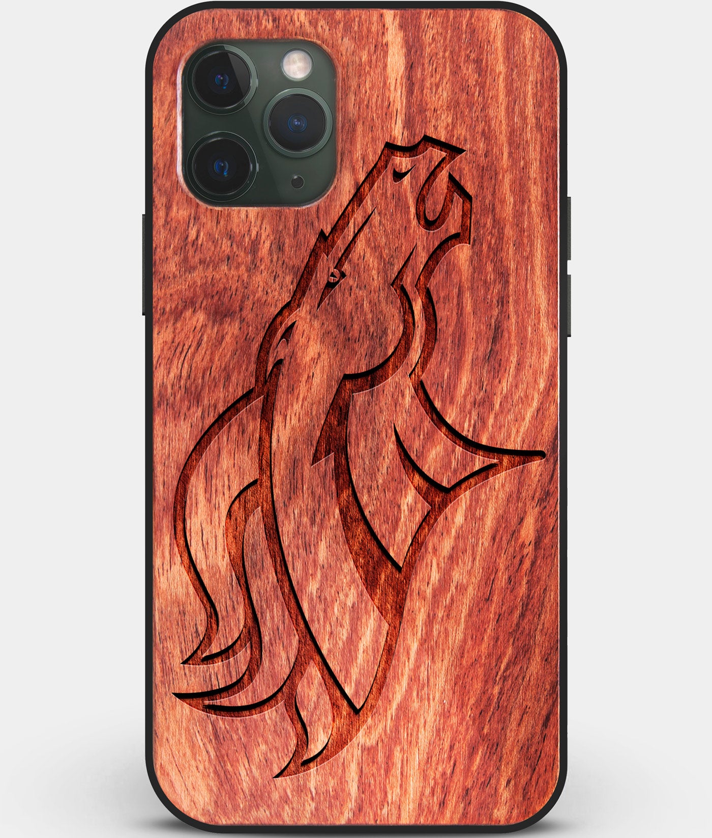 Custom Carved Wood Denver Broncos iPhone 11 Pro Max Case | Personalized Mahogany Wood Denver Broncos Cover, Birthday Gift, Gifts For Him, Monogrammed Gift For Fan | by Engraved In Nature