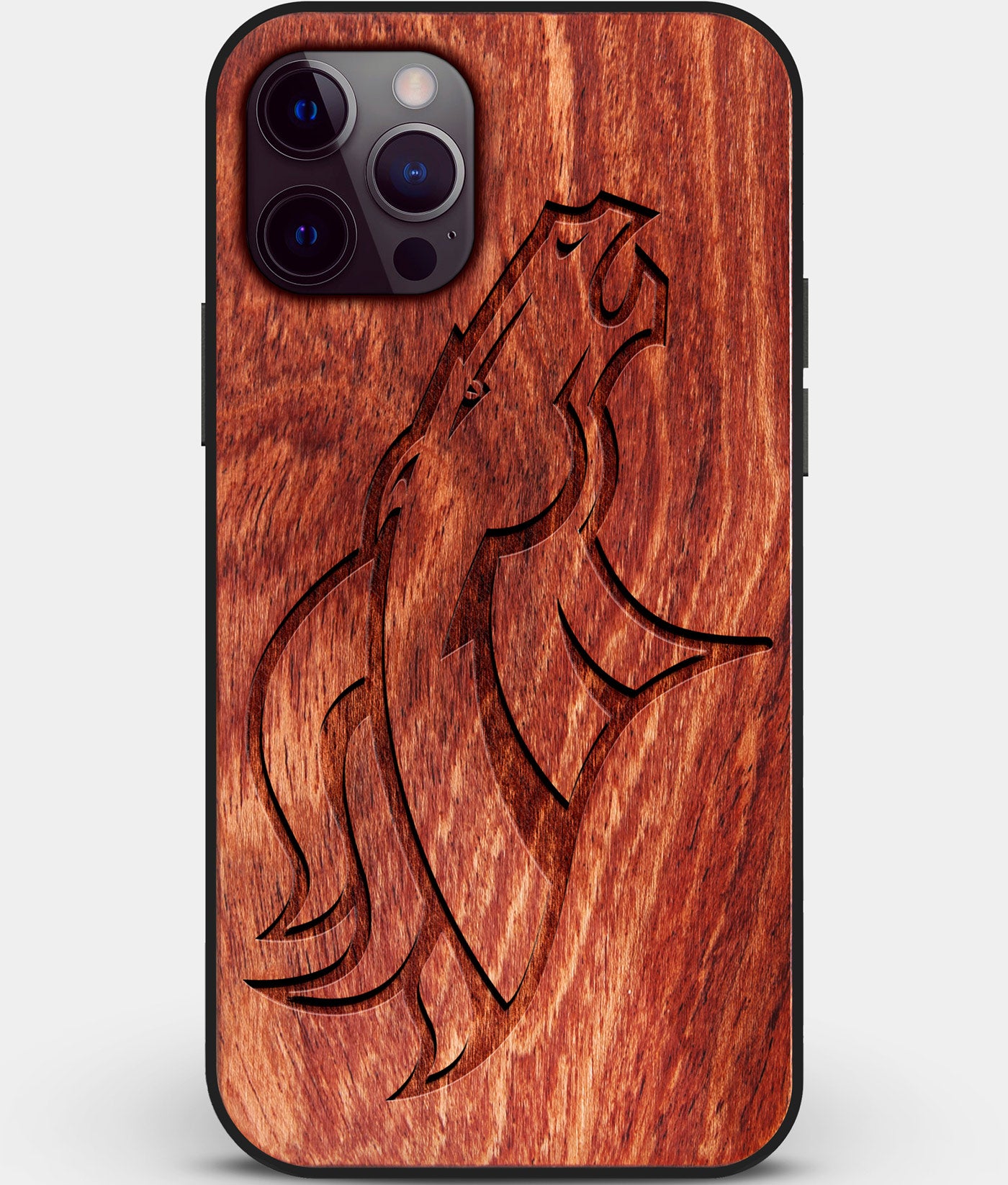 Custom Carved Wood Denver Broncos iPhone 12 Pro Case | Personalized Mahogany Wood Denver Broncos Cover, Birthday Gift, Gifts For Him, Monogrammed Gift For Fan | by Engraved In Nature