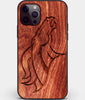 Custom Carved Wood Denver Broncos iPhone 12 Pro Max Case | Personalized Mahogany Wood Denver Broncos Cover, Birthday Gift, Gifts For Him, Monogrammed Gift For Fan | by Engraved In Nature
