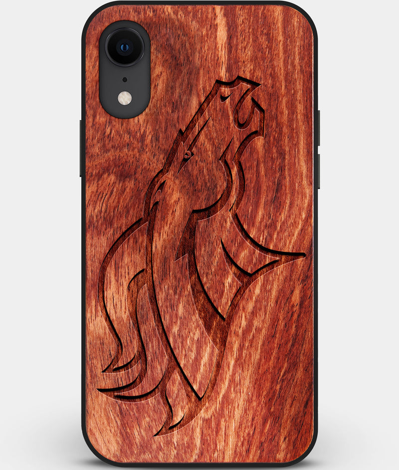 Custom Carved Wood Denver Broncos iPhone XR Case | Personalized Mahogany Wood Denver Broncos Cover, Birthday Gift, Gifts For Him, Monogrammed Gift For Fan | by Engraved In Nature