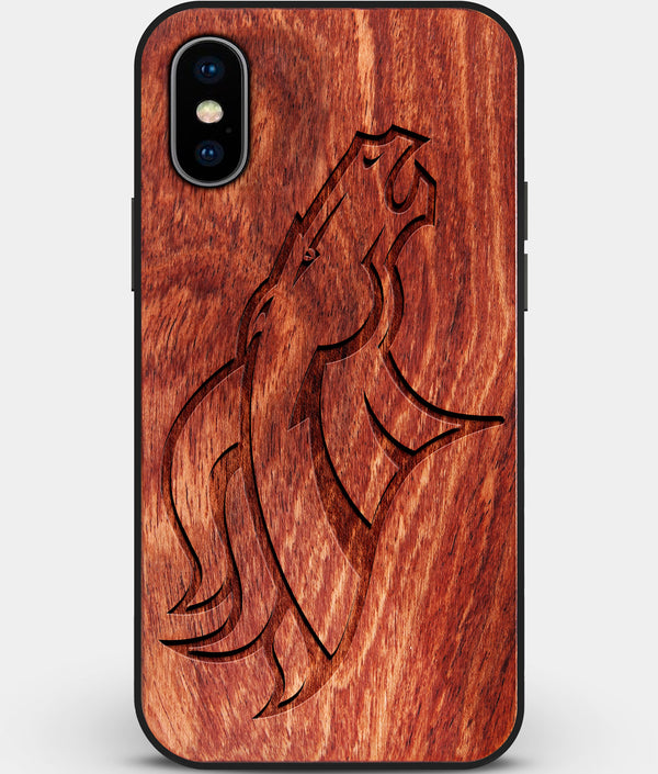 Custom Carved Wood Denver Broncos iPhone X/XS Case | Personalized Mahogany Wood Denver Broncos Cover, Birthday Gift, Gifts For Him, Monogrammed Gift For Fan | by Engraved In Nature