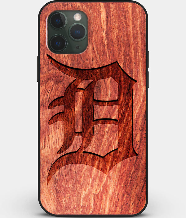 Custom Carved Wood Detroit Tigers iPhone 11 Pro Max Case | Personalized Mahogany Wood Detroit Tigers Cover, Birthday Gift, Gifts For Him, Monogrammed Gift For Fan | by Engraved In Nature